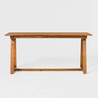 Saracina Home 66" Modern Slatted Rectangle Outdoor Dining Table With Trapezoid Legs - Image 5