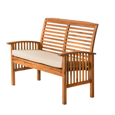 Ravenscroft Modern Boho Acacia Wood Slatted Outdoor Loveseat With Cushion - Saracina Home - Image 14