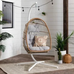 Toluca Hanging Outdoor Boho Egg Chair With Cushion - Saracina Home