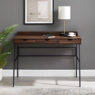 3 Drawer Angled Writing Desk With Cord Management Slots - Saracina Home - Image 4