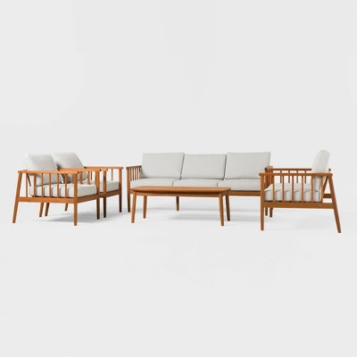 5pc Modern Boho Outdoor Eucalyptus Spindle Chat Set - Saracina Home - Image 3