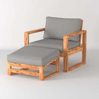 Galia 2pc Square Leg Acacia Wood Chair And Ottoman With Cushions - Brown - Saracina Home - Image 5