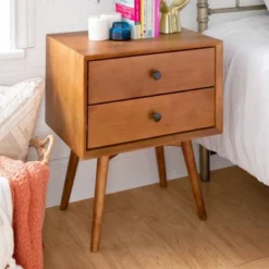 Greenberg 2 Drawer Mid-Century Modern Solid Wood Nightstand - Saracina Home