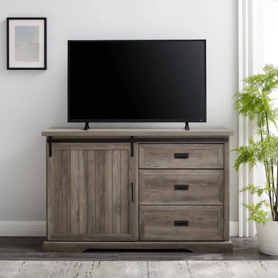 Orson Farmhouse Sliding Grooved Door Sideboard With 3 Drawers Gray Wash - Saracina Home - Image 3