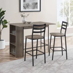 3pc Counter Height Drop Leaf Dining Set Gray Wash - Saracina Home