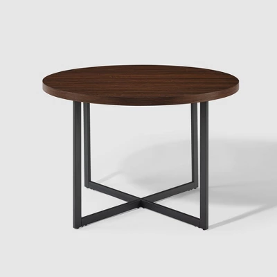 Modern 42" Round Intersecting Leg Dining Table Dark Walnut - Saracina Home - Image 3