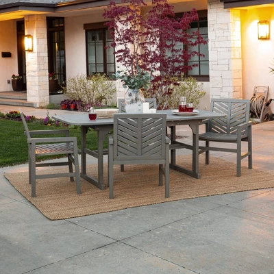 5pc Slatted Extendable Acacia Wood Patio Dining Set - Saracina Home - Image 3
