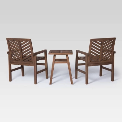 3pc Slatted Chevron Acacia Wood Patio Chat Set - Saracina Home - Image 3