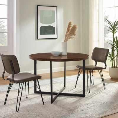 Modern 42" Round Intersecting Leg Dining Table Dark Walnut - Saracina Home - Image 6