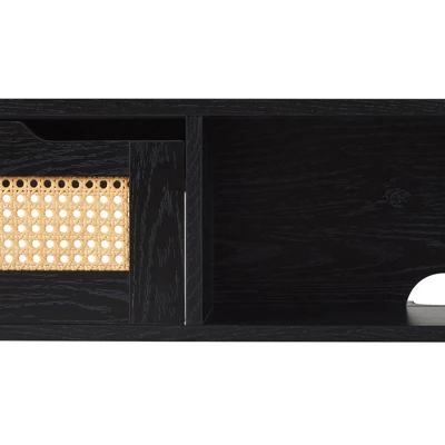 Modern Boho Floating TV Stand For TVs Up To 65" With Rattan Doors - Saracina Home - Image 8