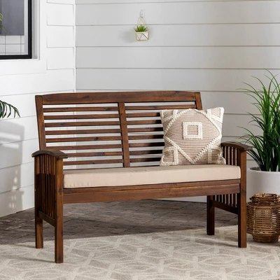 Ravenscroft Modern Boho Acacia Wood Slatted Outdoor Loveseat With Cushion - Saracina Home - Image 11