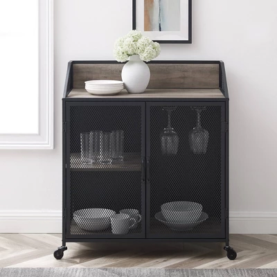 Urban Industrial Metal Mesh Bar Cart With Wheels - Saracina Home - Image 3