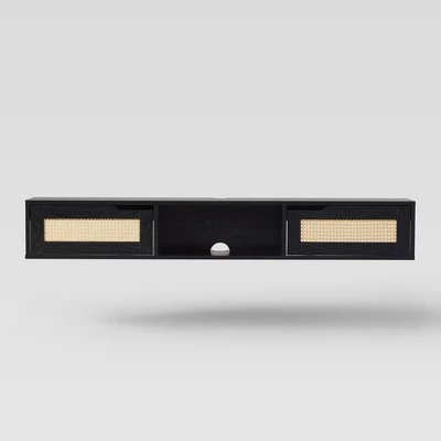 Modern Boho Floating TV Stand For TVs Up To 65" With Rattan Doors - Saracina Home - Image 13