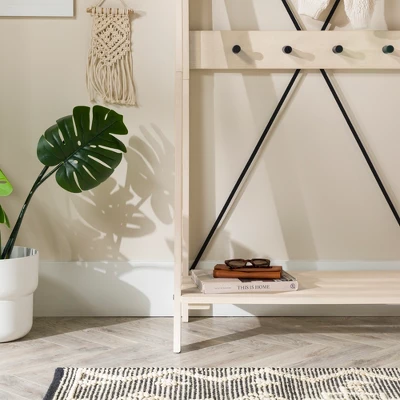 68" Solid Wood X Back Angled Hall Tree White Wash - Saracina Home - Image 5
