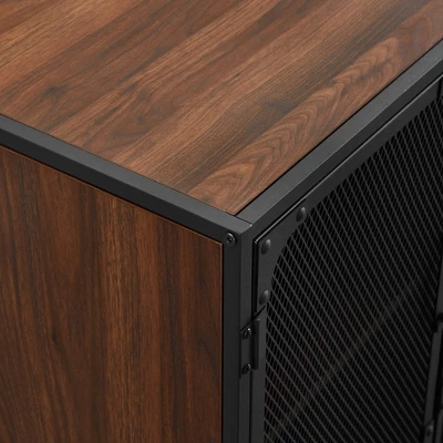 Urban Industrial Metal Mesh 4 Door TV Stand For TVs Up To 65" Dark Walnut - Saracina Home - Image 4