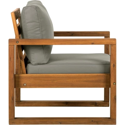 Galia 2pc Square Leg Acacia Wood Chair And Ottoman With Cushions - Brown - Saracina Home - Image 14