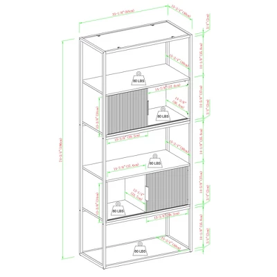 75" Modern Reeded Door Storage Bookshelf Coastal Oak/Black - Saracina Home - Image 9