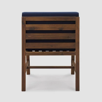 Modular Acacia Wood Armless Patio Chair With Cushion - Dark Brown/Navy - Saracina Home - Image 2