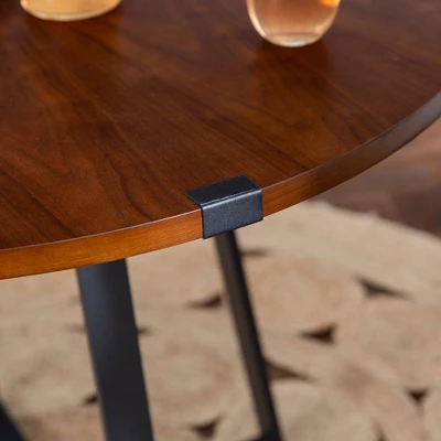 40" Urban Industrial Round Dining Table With Faux Wrap Leg Dark Walnut - Saracina Home - Image 4