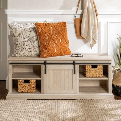 48" Transitional Sliding Door Wood And Metal Bench - Saracina Home - Image 13