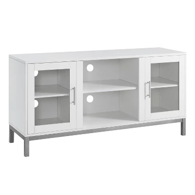 Pierceton Modern Double Glass Door With Metal Legs TV Stand For TVs Up To 58" White - Saracina Home - Image 3