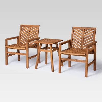 3pc Slatted Chevron Acacia Wood Patio Chat Set - Saracina Home - Image 9
