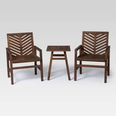 3pc Slatted Chevron Acacia Wood Patio Chat Set - Saracina Home - Image 2