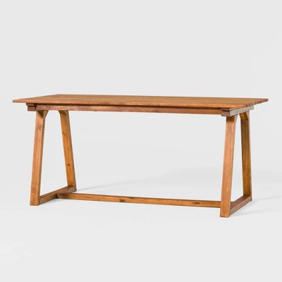 Saracina Home 66" Modern Slatted Rectangle Outdoor Dining Table With Trapezoid Legs - Image 3