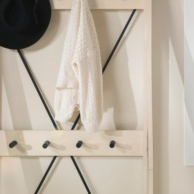 68" Solid Wood X Back Angled Hall Tree White Wash - Saracina Home - Image 3