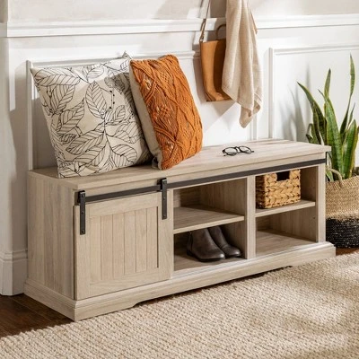 48" Transitional Sliding Door Wood And Metal Bench - Saracina Home - Image 14