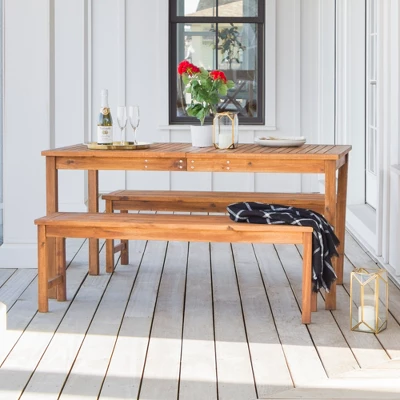 3pc Acacia Wood Simple Patio Dining Set - Saracina Home - Image 3