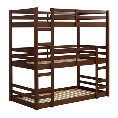 Twin Indy Solid Wood Triple Bunk Bed Walnut - Saracina Home