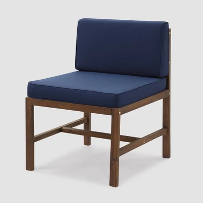 Modular Acacia Wood Armless Patio Chair With Cushion - Dark Brown/Navy - Saracina Home - Image 5