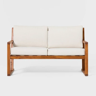 Saracina Home Modern Slat -Back Acacia Outdoor Bench With Cushions - Image 5