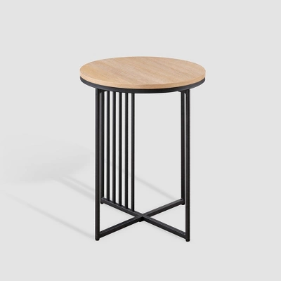 Modern Metal Bar Round Side Table Coastal Oak/Black Saracina Home - Image 2