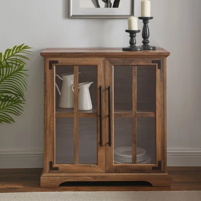 Avalene Modern Farmhouse 2 Door Glass Windowpane Accent Cabinet Rustic Oak - Saracina Home - Image 2