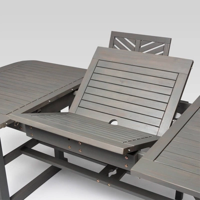 5pc Slatted Extendable Acacia Wood Patio Dining Set - Saracina Home - Image 5