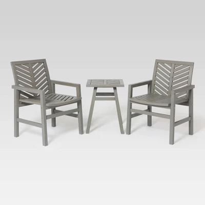 3pc Slatted Chevron Acacia Wood Patio Chat Set - Saracina Home - Image 11