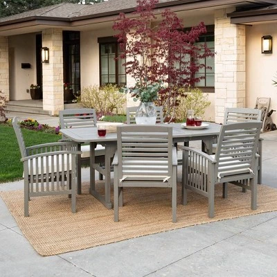 Ravenscroft 7pc Acacia Wood Patio Dining Set With Expandable Table Gray Wash - Saracina Home - Image 2