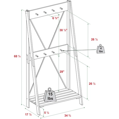 68" Solid Wood X Back Angled Hall Tree White Wash - Saracina Home - Image 6