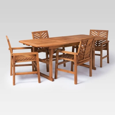 5pc Slatted Extendable Acacia Wood Patio Dining Set - Saracina Home - Image 9