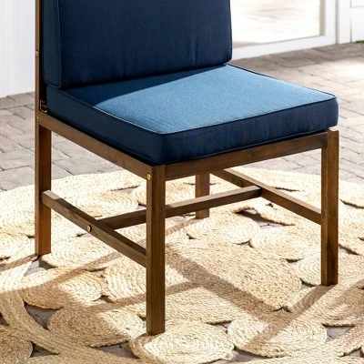 Modular Acacia Wood Armless Patio Chair With Cushion - Dark Brown/Navy - Saracina Home - Image 10