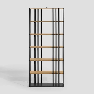 79" Modern 6 Shelf With Metal Bar Bookcase Coastal Oak/Black - Saracina Home - Image 6