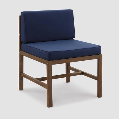 Modular Acacia Wood Armless Patio Chair With Cushion - Dark Brown/Navy - Saracina Home