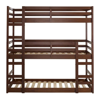 Twin Indy Solid Wood Triple Bunk Bed Walnut - Saracina Home - Image 2