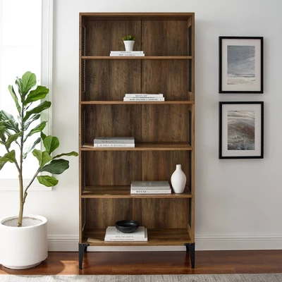 68" Grevaldi Industrial Mesh Side Bookshelf Rustic Oak - Saracina Home - Image 3