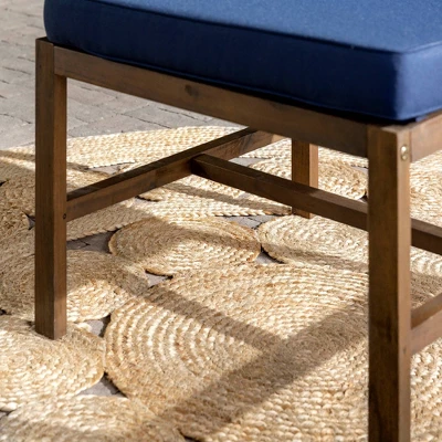 Modular Acacia Wood Armless Patio Chair With Cushion - Dark Brown/Navy - Saracina Home - Image 3