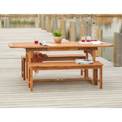 Ravenscroft 3pc Modern Boho Acacia Wood Slat Top Outdoor Dining Set - Saracina Home - Image 6