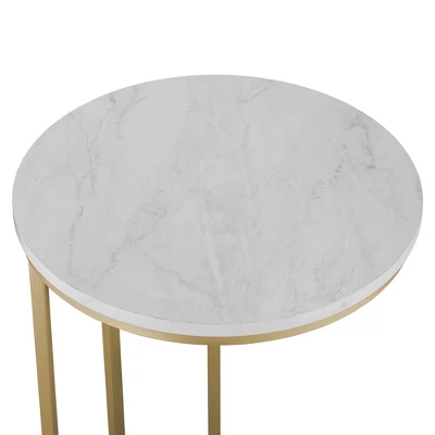 24" Modern Glam Round C Table Faux White Marble/Gold - Saracina Home - Image 3