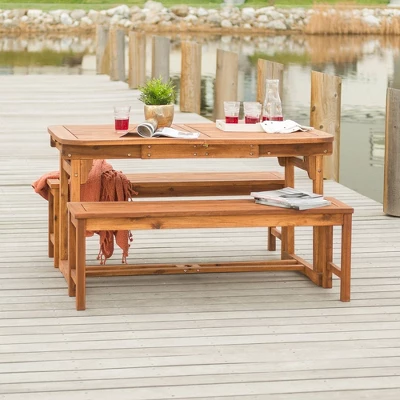 Ravenscroft 3pc Modern Boho Acacia Wood Slat Top Outdoor Dining Set - Saracina Home - Image 5
